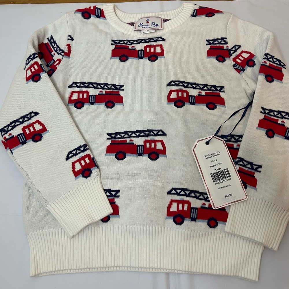 NWT CLASSIC PREP CHARLIE FIRETRUCK ALLOVER SWEATER - Picture 3 of 7